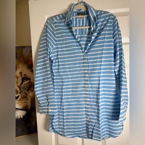 Tommy Bahama Light Blue and White Striped Button-Up Tunic